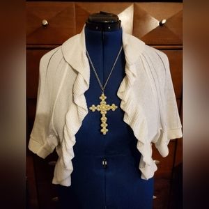 White short lightweight Ashley Stewart knit ruffles duster